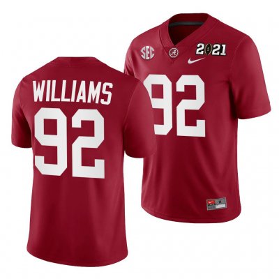 Men's Alabama Crimson Tide #92 Quinnen Williams 2021 Rose Bowl Champions Crimson NCAA Playoff Home College Football Jersey 2403SIJQ6